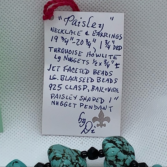 Handcrafted “Paisley” Turquoise Howlite Necklace & Earrings 925 - Picture 11 of 11
